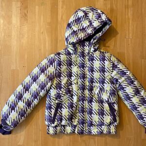 Modis Girls Winter Coat Purple Yellow Hooded Geometric Size 122 (US 6/7) EUC